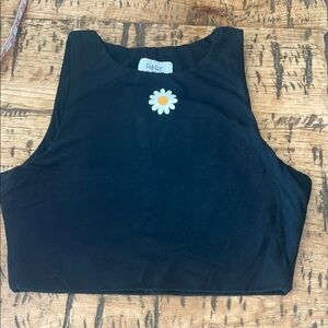 Rare Collective. Black Crop Top with Daisy Detail